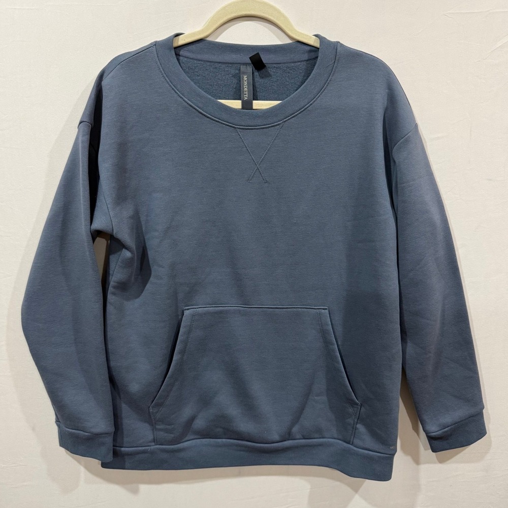 Mondetta Womens Slate Blue Crewneck Sweatshirt Fleece Lined Kangaroo Pocket M